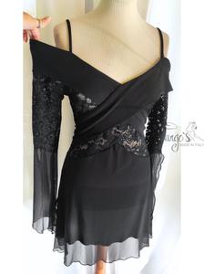 Shirt Francesca black with mesh and lace insert