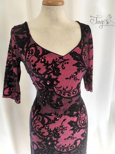 Dress Sonia in flocked fabric in soft pink and black- 678a8d2db13b9