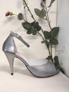 Scarpa Rosita argento laminato - Tacco 9,5 cm