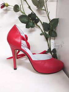 Scarpe Alessia pelle rossa con lacci regolabili - Tacco 10,5cm