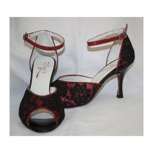 Sandra pizzo nero e rosso - Tacco 8,5 cm