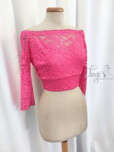 Annabelle top in fucsia lace with sleeves