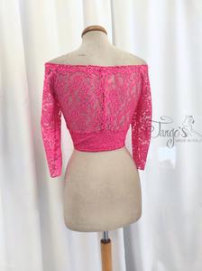 Annabelle top in fucsia lace with sleeves