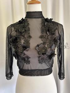 Top Malika pizzo floreale 3D manica a 3/4